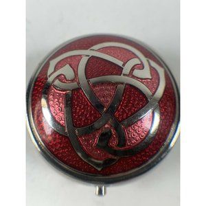 Pillbox Silver Plated Celtic Knot Design Red